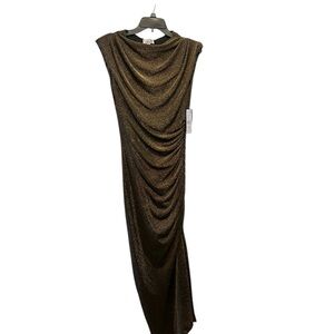 Signature by Robbie Bee Metallic Gold & Black Draped Maxi Dress